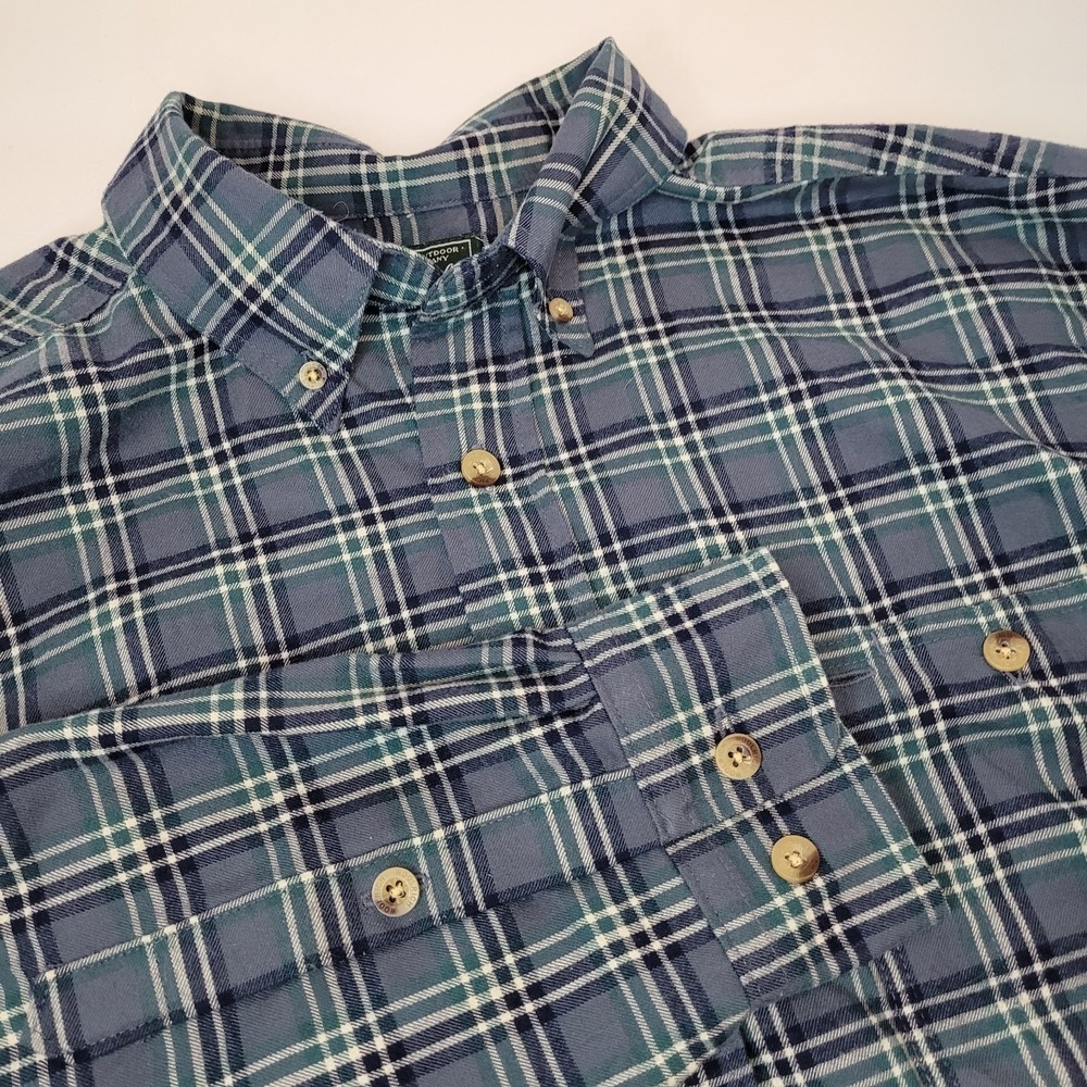 Woolrich Plaid Shirt Mens L Navy Blue Green A 6093 Excellent Long Sleeve Button